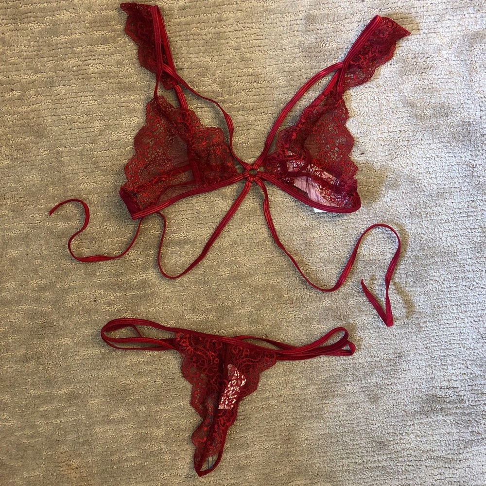 Sexy red bralette and panty set